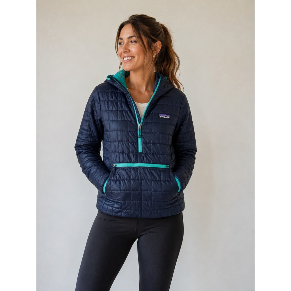 Patagonia Nano Puff Bivy Pullover Navy Teal Primaloft Hooded Jacket S Gorpcore
